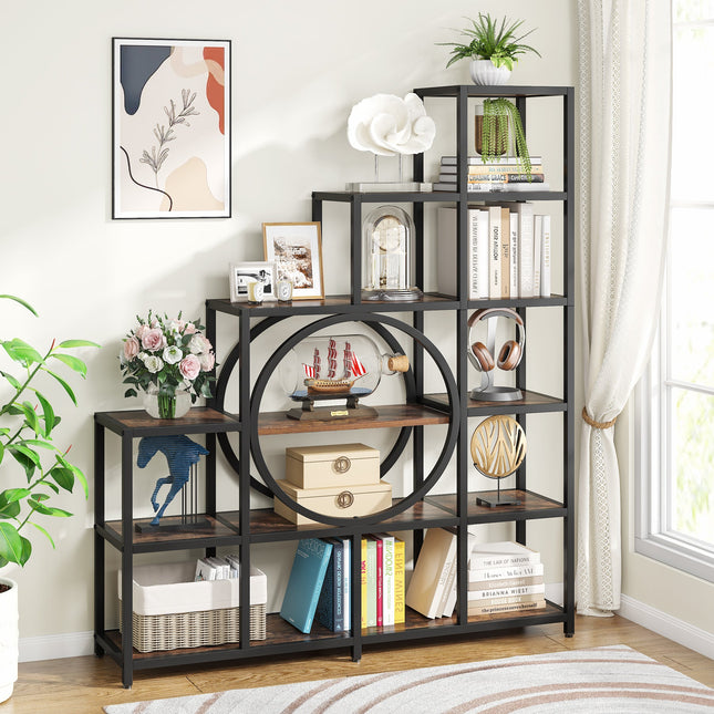 Bookshelf, 6 Tier Ladder Bookshelf 12 Cubes Stepped Etagere