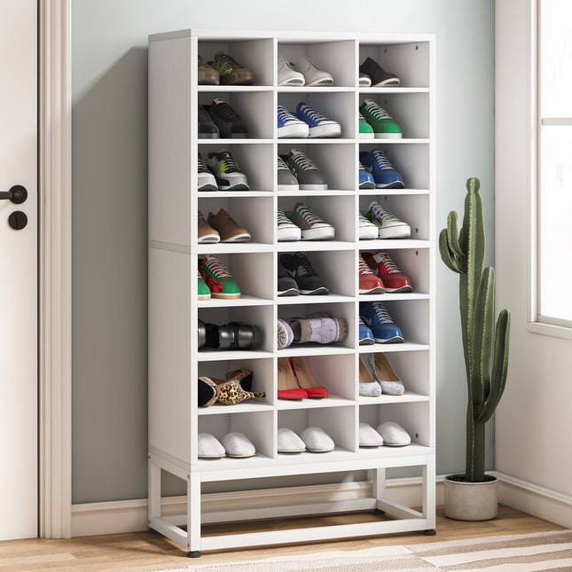 Shoe Rack, Shoe Cabinet, 8-Tier Shoe Storage Rack with 24 Cubbies, White, Tribesigns, 1