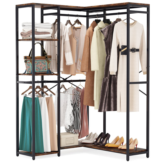 Freestanding Closet Organizer, L Shaped Garment Clothing Rack, Tribesigns, 1