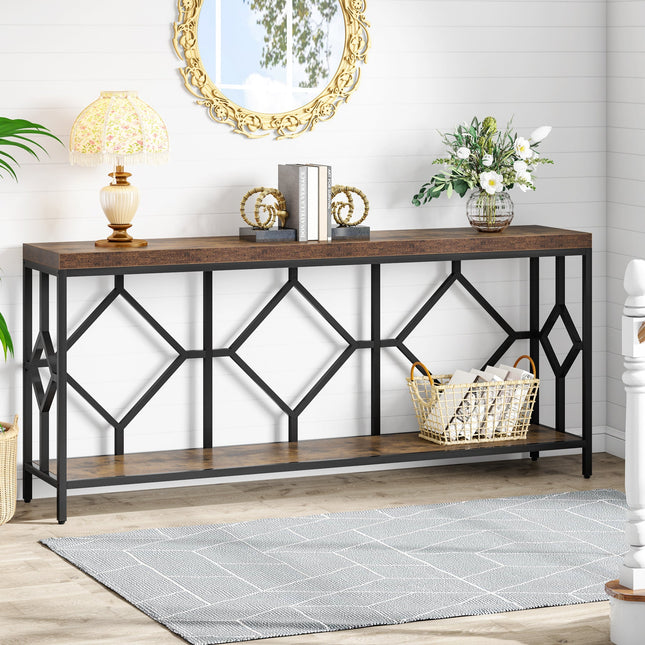 Console Table, 71-Inch Extra Long Sofa Table with Open Storage Shelf