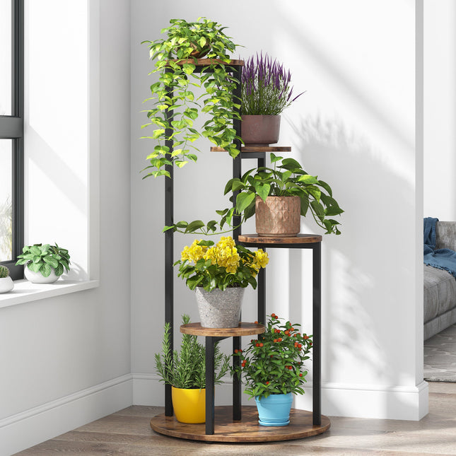 4-Tier Plant Stand, Multiple Potted Plants Holder Corner Flower Shelf, Rustic Brown Black, Tribesigns