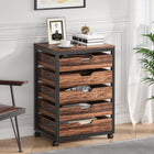 Tribesign - 5 Drawer Chest, Wood Storage Dresser Cabinet with Wheels, Rustic Brown