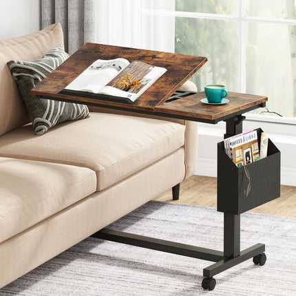 Portable Laptop Desk, C Table, C Side Table, Sofa Side Table, Couch Side Table, Adjustable, with Wheels, Tribesigns, 7
