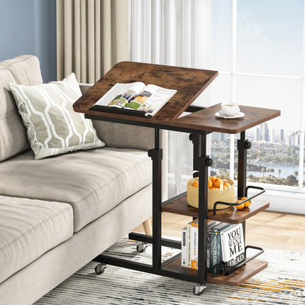 C Table, Mobile Side End Table with Tiltable Table Top