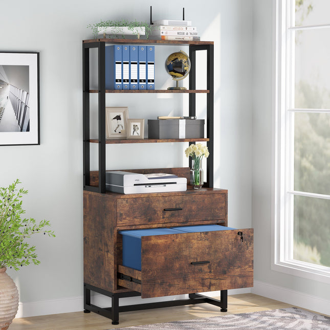 File Cabinet, 2 Drawer Vertical Filing Cabinet with Lock Bookshelf Tribesigns