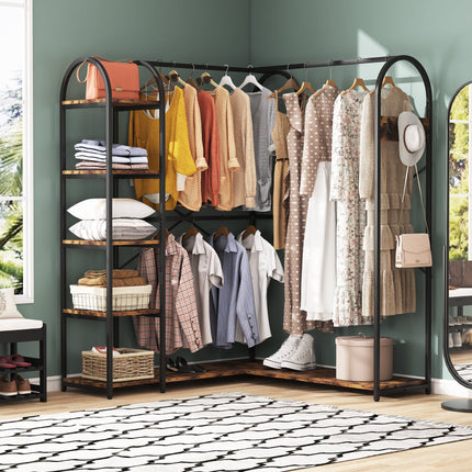 Tribesigns - L Shape Clothes Rack, Corner Garment Rack with Storage Shelves