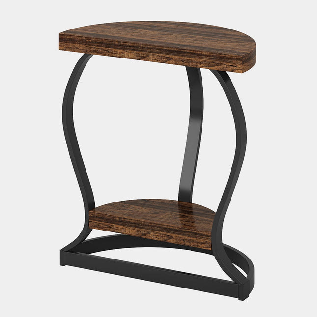 Tribesigns - End Table, Half-Round Side Table with 2-Tier Shelves