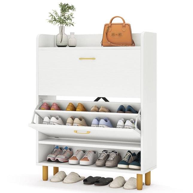 Tribesigns - Shoe Storage Cabinet, 3-Tier Shoe Organizer Rack, White