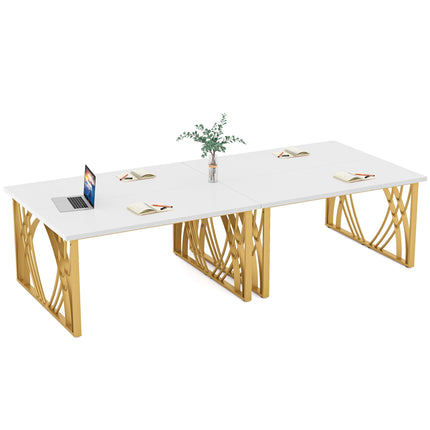 Tribesigns - Computer Desk, 55’’ Modern Laptop PC Student Table, White & Gold