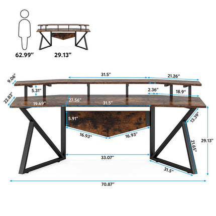 Tribesigns - Computer Desk 70.9-Inch, Study Table Gaming Desk with Monitor Stand, Rustic Brown