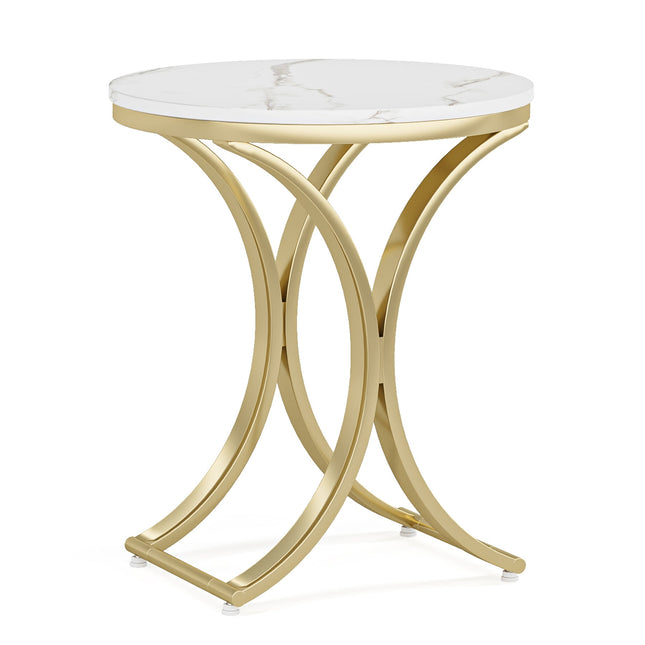 Sofa Side Table Small Coffee Table with Metal Frame, White & Gold