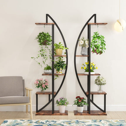 Plant Stand, 5-Tier Bonsai Flower Rack Display Shelf Pack of 2, Rustic Brown, 2