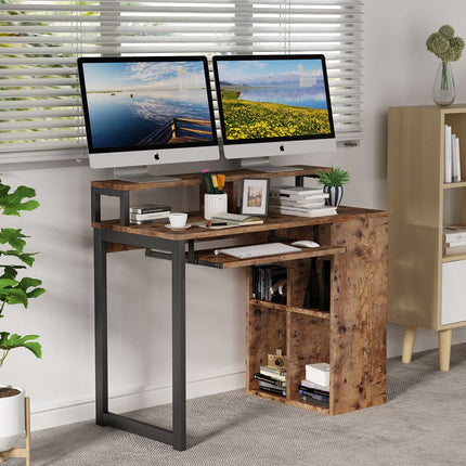 Computer Desk, Writing Desk, Keyboard Tray, Brown