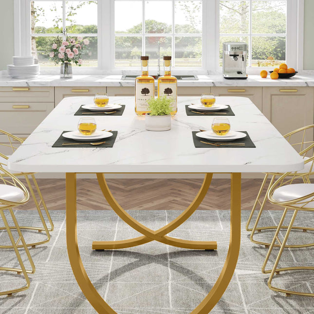 Tribesigns Dining Table, 63-Inch Modern Kitchen Table with Faux Marble Table Top Tribesigns, 4