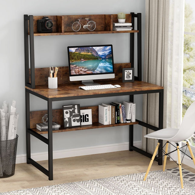 Tribesigns Computer Desk, Home Office Study Desk with Hutch and Shelves Tribesigns