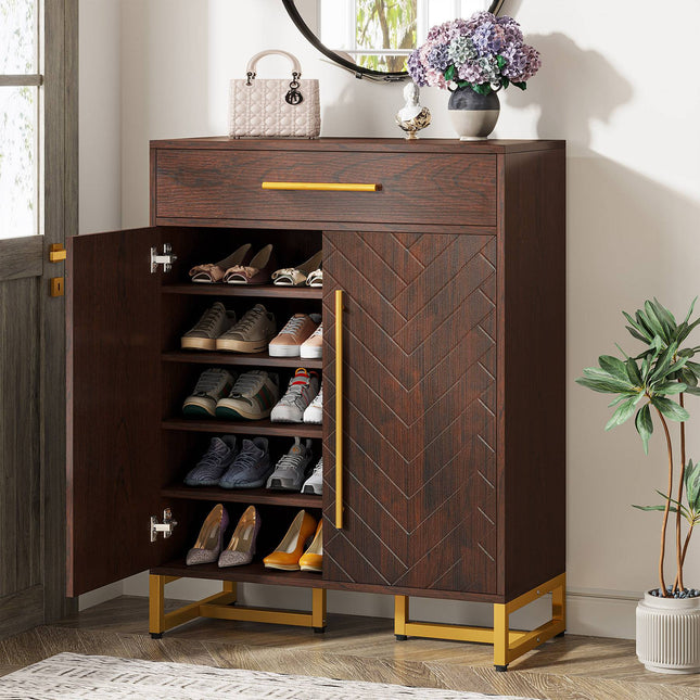 Shoe Rack, Shoe Cabinet, Hidden Shoe Storage, 20 Pair Shoe Organizer with Drawer & Adjustable Shelves, Tribesigns, 1