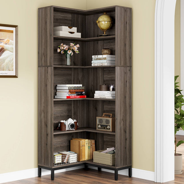 Corner Bookcase, 71 inch L-Shaped Etagere Bookshelf