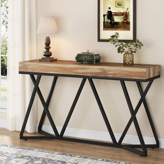 Farmhouse Console Table, 55-Inch Sofa Table Wood Entryway Table, Tribesigns