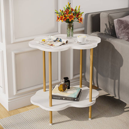 Tribesigns End Table, Faux Marble Cloud-Shaped Side Table with 2-Tier Shelves Tribesigns