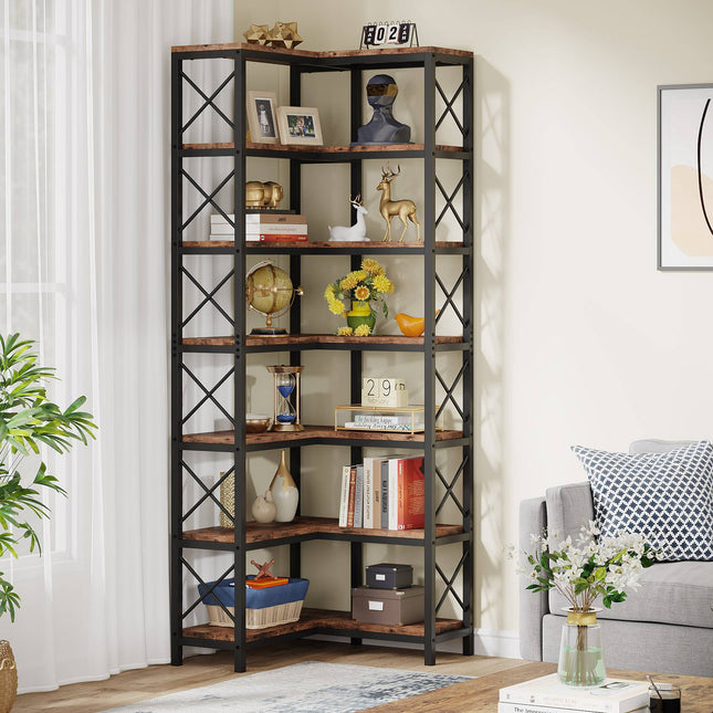 Tribesigns Corner Bookshelf, 7-Tier Tall Corner Bookcase Storage Display Rack Tribesigns