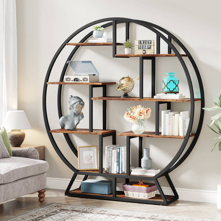 Tribesigns Bookshelf, 63 Inch Round Etagere Bookcase with Staggered Shelves Tribesigns, 3