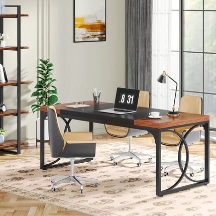 Executive Desk, 62.99", Office Computer Desk, with Metal Frame, Modern Computer Desk, Walnut & Black, Tribesigns, 3