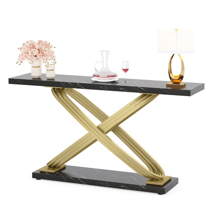 Console Table, 55 inch Modern Faux Marble Sofa Entryway Table, Faux Marble White & Gold, Tribesigns, 6