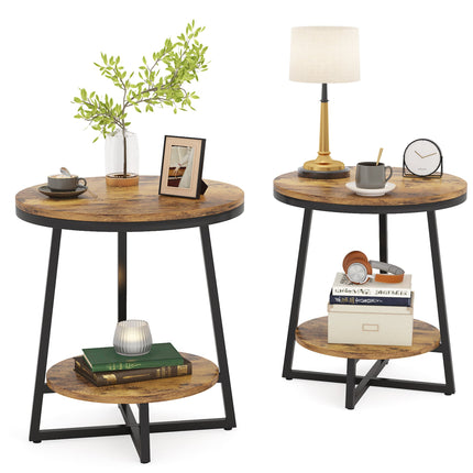 End Table, 2 Tier Round Nightstand Bedside Table, Tribesigns, 4