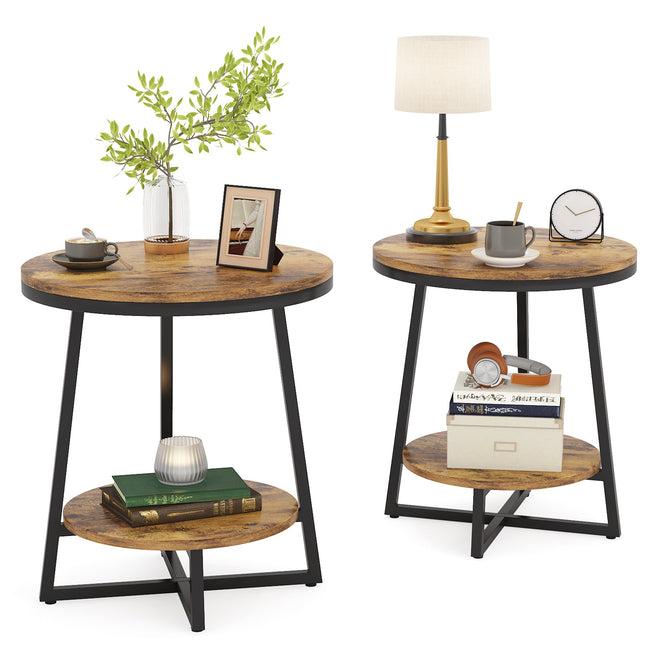 Tribesigns - End Table, 2 Tier Round Nightstand Bedside Table