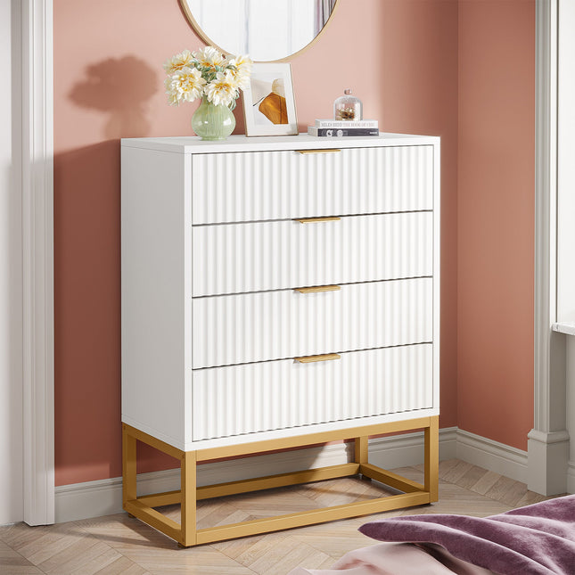 Chest Dresser, White Chest Dresser, 4 Drawer Chest Dresser,  Modern Storage Chest For Bedroom, Tribesigns, 1
