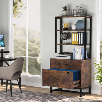 File Cabinet, 2 Drawer Vertical Filing Cabinet with Lock Bookshelf Tribesigns, 2