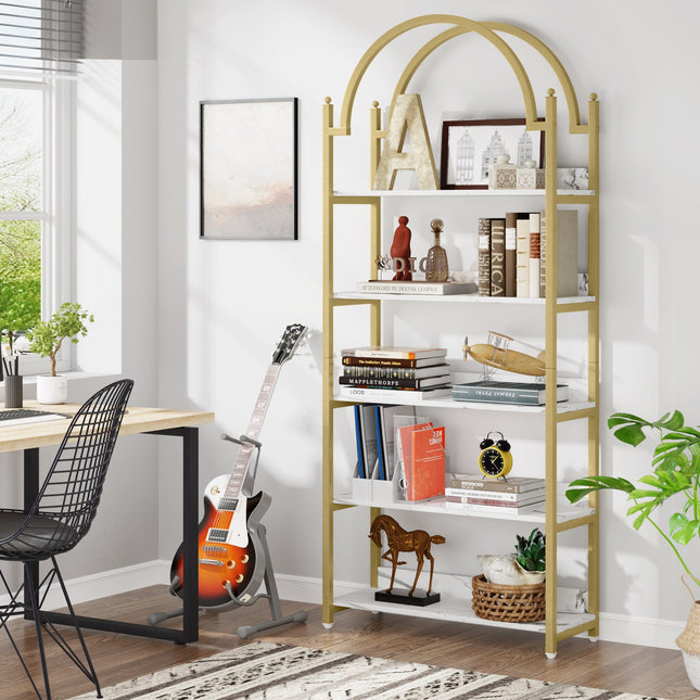 Tribesigns Bookshelf, 72.44-Inch Arched Etagere Bookcase 5-Tier Shelves Tribesigns