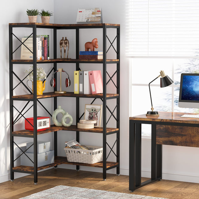 Corner Bookshelf, 5-Shelf Corner Etagere Bookcase, Etagere Bookcase,  Corner Shelves for Living Room, Tribesigns, 2