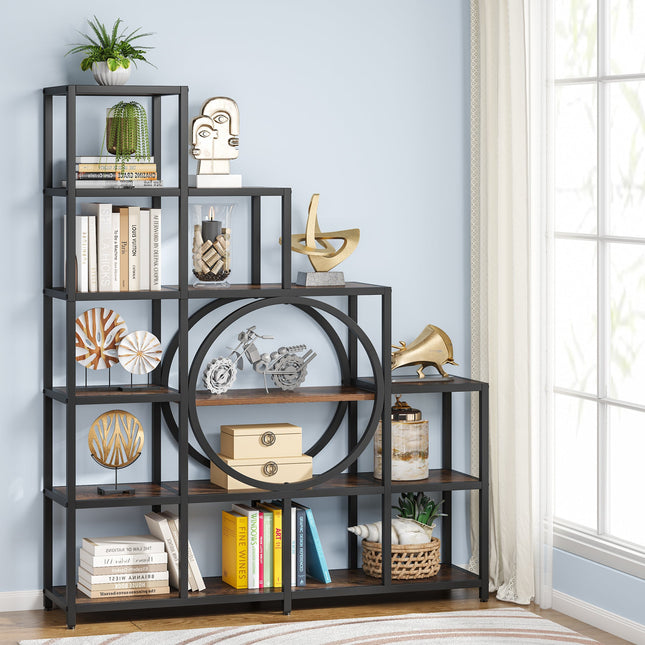 Tribesigns Bookshelf, 6 Tier Ladder Bookshelf 12 Cubes Stepped Etagere Bookcase Tribesigns