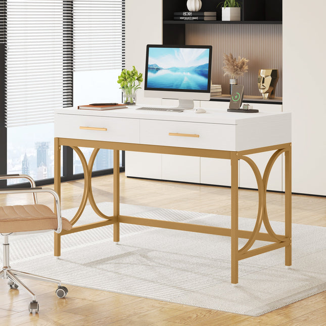 Tribesigns Computer Desk, Modern 41-Inch Study Writing Desk with 2 Drawers Tribesigns