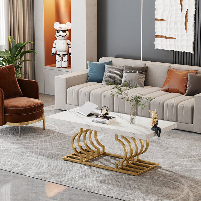 Tribesigns Coffee Table, 47-Inch Faux Marble Cocktail Table with Geometric Frame Tribesigns