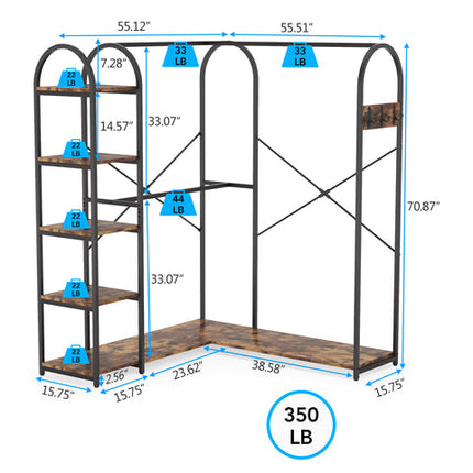 Tribesigns - L Shaped Clothes Rack, Corner Garment Rack with Storage Shelves