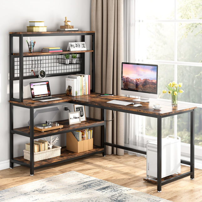 L Shaped Desk, 55-Inch, L Shaped Desk with Shelves, with Wireless Charging, 5 Shelves, L Shaped Computer Desk,  Tribesigns, 1