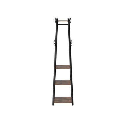 VASAGLE - Industrial Coat Rack, Coat Stand with 3 Shelves, Hall Trees Free Standing with Hooks and Clothes Rail, Metal Frame