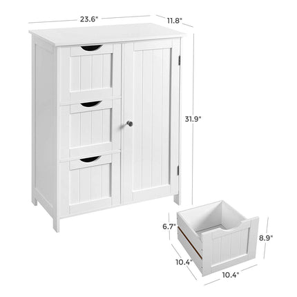 Bathroom Storage Cabinet, Floor Cabinet with 3 Large Drawers and 1 Adjustable Shelf, 23.6 x 11.8 x 31.9 Inches, White