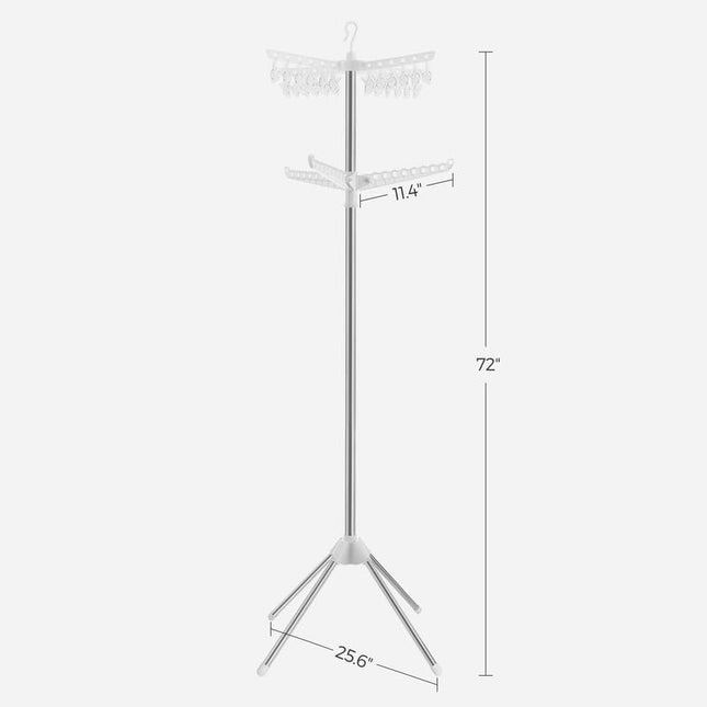 2-Tier Clothes Drying Rack, 72-Inch Folding, with 3 Rotatable Arms for Hangers, 24 Clips