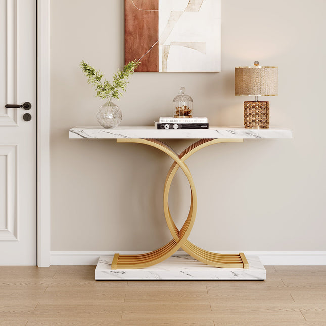 Console Table, 40-Inch Faux Marble Entryway Hallway Sofa Table Tribesigns, Faux Marble White Gold
