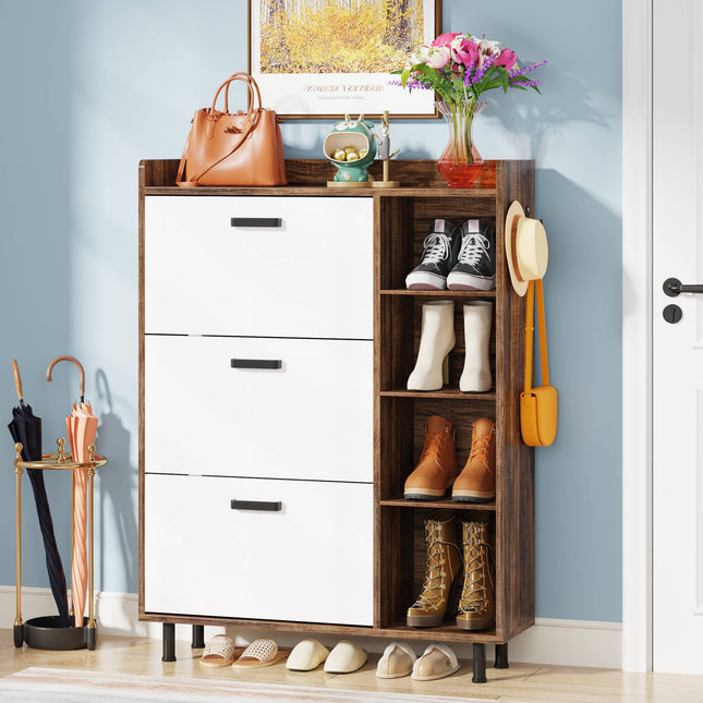 Shoe Rack, Shoe Cabinet, Hidden Shoe Storage, Freestanding Shoe Rack with 3 Flip Drawers & 5 shelves, Tribesigns