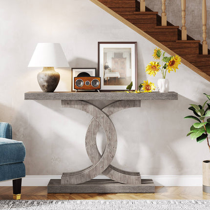 Tribesigns - Console Table, 39" Farmhouse Entryway Table with Geometric Base, 3