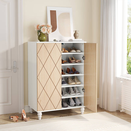 Tribesigns Shoe Cabinet, 2-Door Shoe Organizer Cabinets with Solid Wood Legs Tribesigns