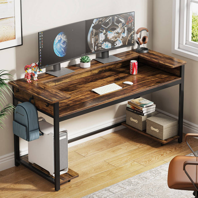 Tribesigns Computer Desk, 70.9-Inch Study Writing Table with CPU Shelf & Monitor Stand Tribesigns