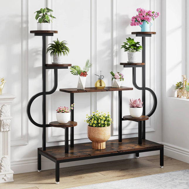 Plant Stand, 8-tier Potted Ladder Holder Flower Rack Shelves, Rustic Brown, 1
