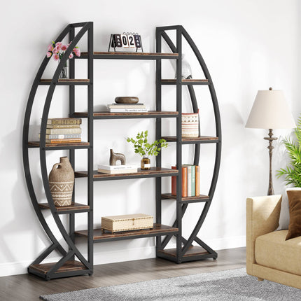 Tribesigns Bookshelf, Oval Triple Wide Etagere Bookcases Industrial Display Shelves Tribesigns, 3