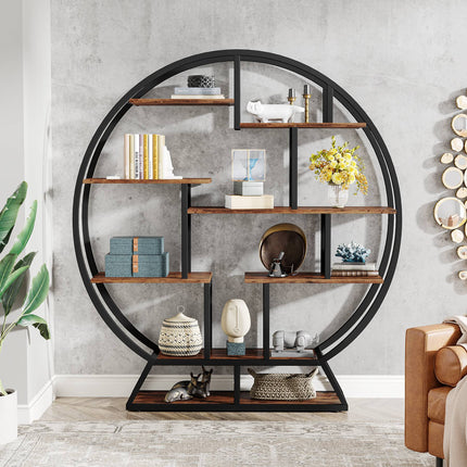 Tribesigns Bookshelf, 63 Inch Round Etagere Bookcase with Staggered Shelves Tribesigns, 4