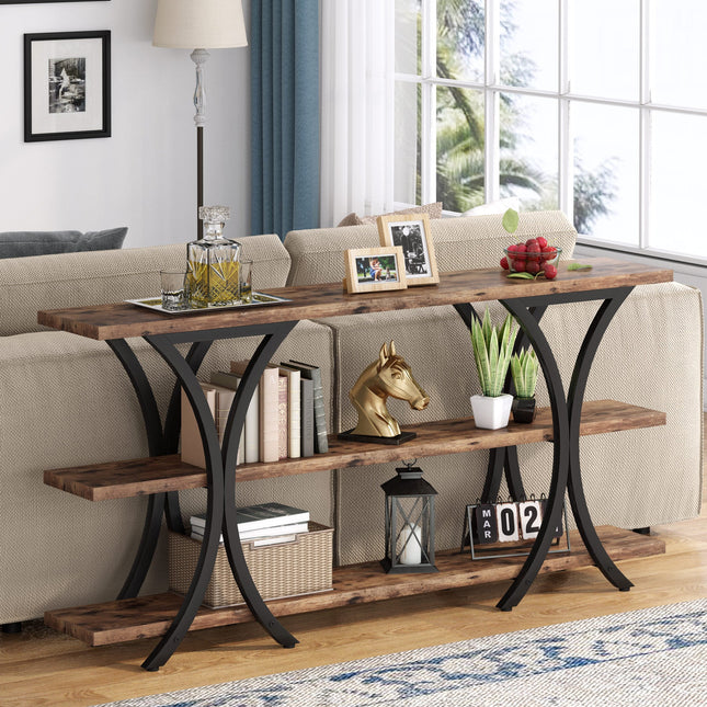 Console Table, 70.9-Inch, Entryway Table, Sofa Table, Industrial Entryway Sofa Table with 3-Tier Shelves, Tribesigns, 2